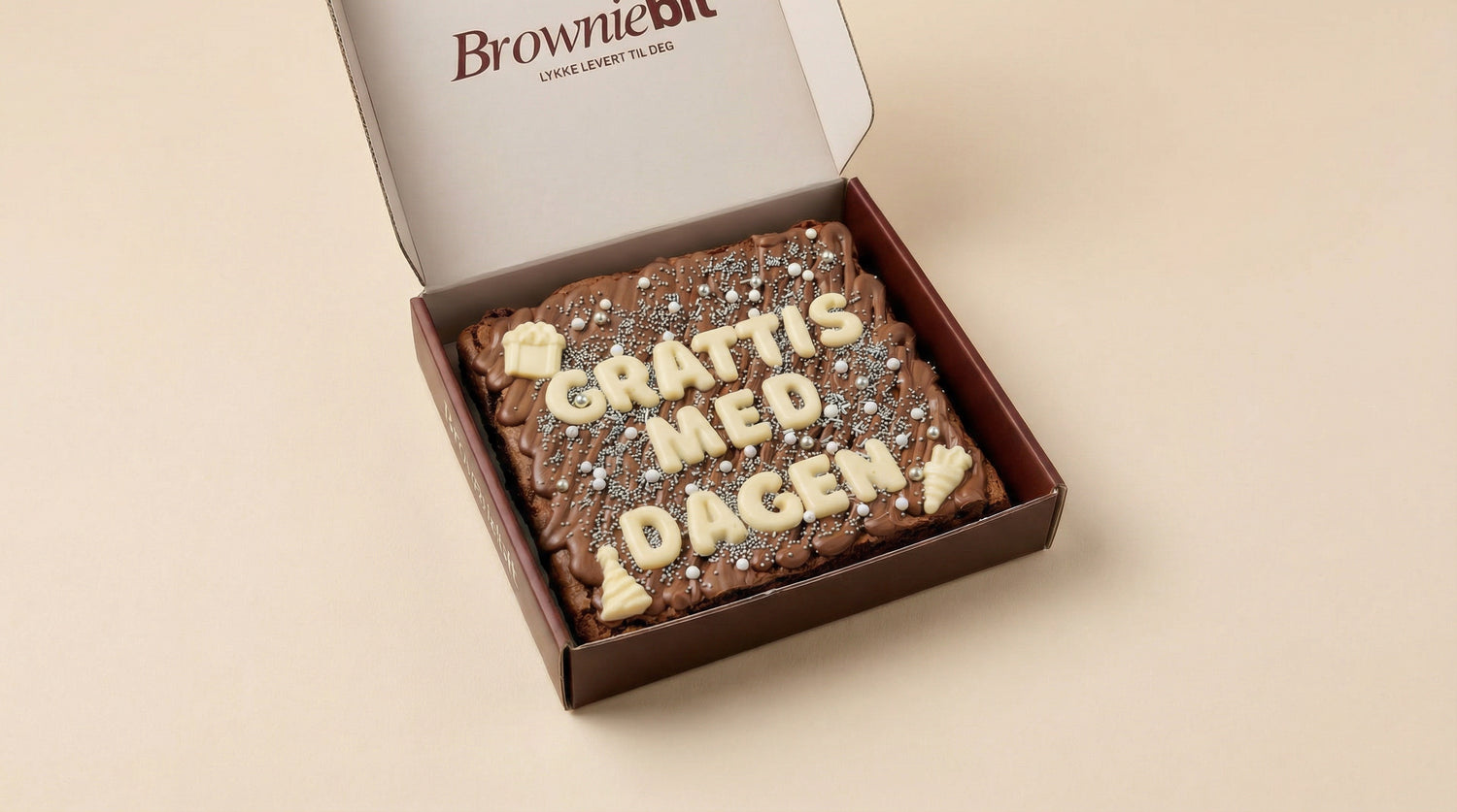 Personlig brownie med «Grattis med dagen» i Browniebit-gaveeske – bestill online